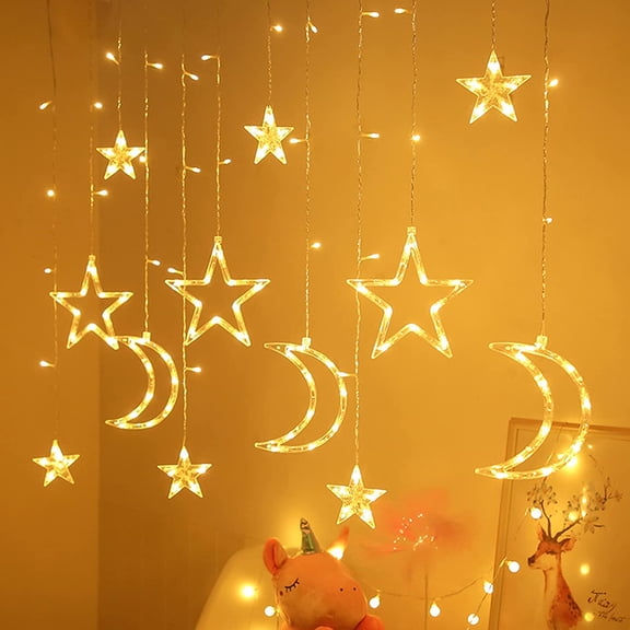 ABPETE Star Moon Curtain String Lights,126 LED Romantic Star Moon Curtain String Lights with 2 Modes,Battery Powered (Not Included) .