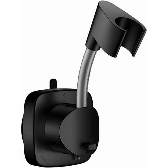 ABPETE Suction Cup Shower Head Holder - Angle Adjustable Spring Arm, Flexible Wall Mount Shower Hose Holder, Removable Hand Held Shower Bracket with Vacuum Lock & Bonus Hook for Bathroom, Kitchen