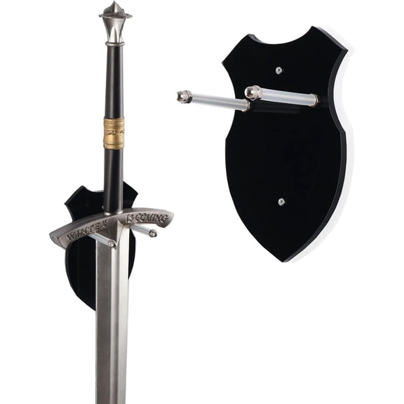 ABPETE Sword wall mount sword stand wall hook display hanger wall mount for sword dagger axe keyblade no sword-vertical display (Black 1 set)