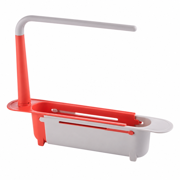 ABPETE Telescopic Sink Storage Rack Adjustable Kitchen Sink Organizer, Multipurpose Sink Caddy with Towel Bar, Sponge Holder and Drain Tray,Expandable Rack for Home Kitchen Sink(Pink)