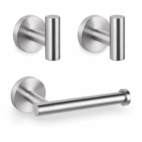 ABPETE Toilet Paper Holder with Robe Hooks,Bathroom Hardware Set, Wall Mounted Towel Hooks, Metal Bath Accessories for Bathroom(3 Pieces,silver)