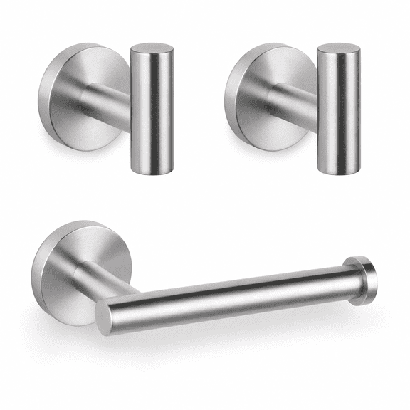 ABPETE Toilet Paper Holder with Robe Hooks,Bathroom Hardware Set, Wall Mounted Towel Hooks, Metal Bath Accessories for Bathroom(3 Pieces,silver)