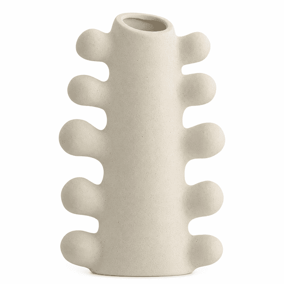 ABPETE Unglazed Ceramic Nordic Vase, Sculptural Modern Ceramic Vase, Minimalist Cream Vase with Matte Speckled Finish for Table, Bookshelf, Living Room, Shelf Decor and Mantel(Color : A2)