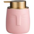 thumbnail image 1 of ABPETE Unique Modern Soap Dispenser, Face-Shaped Ceramic Bottle with Rust Proof Gold Matte Pump, Decorative Lotion Dispenser for Bathroom or Kitchen (Pink), 1 of 17
