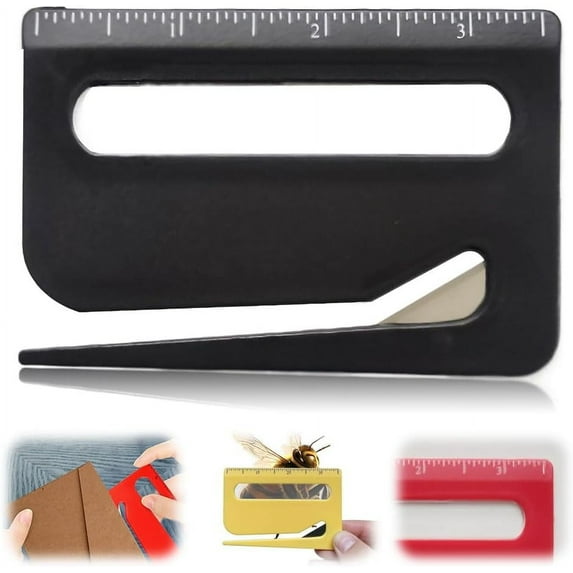 ABPETE Upgrade Letter Opener - 3 PCS Envelope Slitter & Mail Opener Tool Package Cutter, Wrapping Paper Cutter with Pointed End, Magnifying Glass & Scale (Black, 3 pcs)