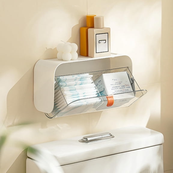 ABPETE Wall Organizer Box Jar, Bathroom Vanity Storage Canister Holder for Cotton Swabs,Balls,Makeup Pads,Sponges,Bath Salts,Sanitary Napkins, Kitchen Office Bedroom Washroom,White