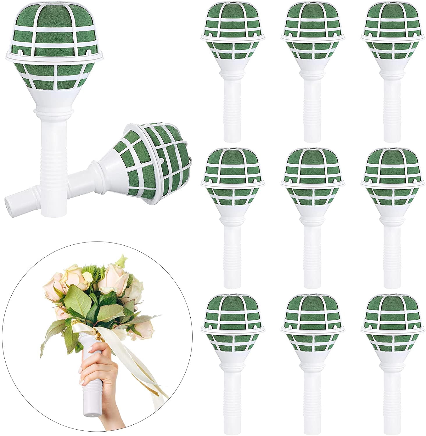 ABPETE Wedding Bouquet Holder Bridal Bouquet Holders for Artificial Flowers Foam Bouquet Holder Handle for Weddings Flower Arrangement Gardening Supplies (10 Pieces)