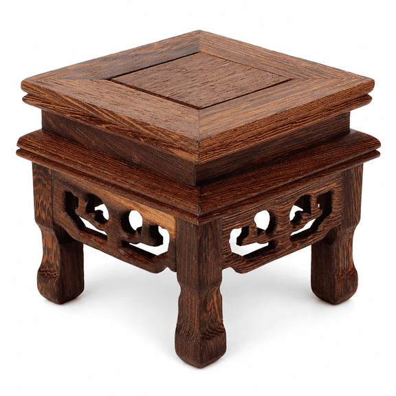 ABPETE Wooden Display Stand, Carved Square Tabletop Pedestal Base for Teapot, Vase, Flowerpot, Fish Bowl and Table Lamp, Oriental Home Decor