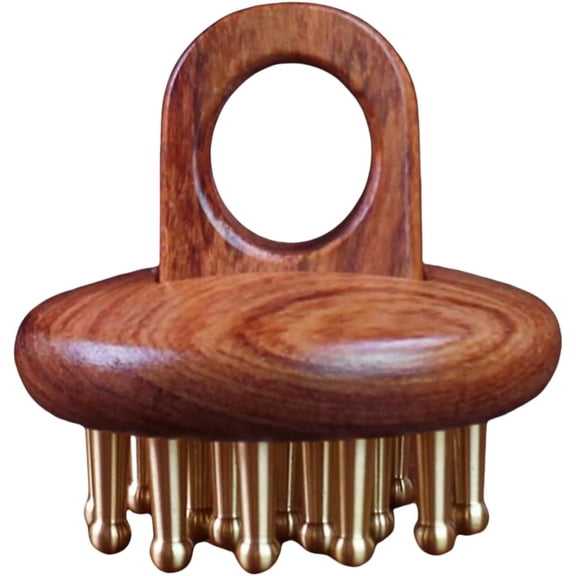 ABPETE Wood Therapy Massage Tools 19-Teeth Copper Head Handheld Meridian Pressure Brush, Body Relaxing and Stress Relief Handheld Massager, for Head, Legs, Arms, Neck