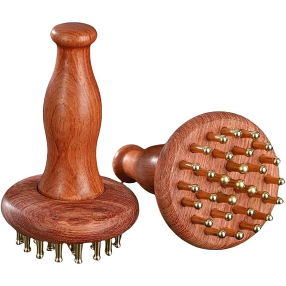 ABPETE Wood Therapy Massage Tools 29-Teeth Copper Head Massager, Home SPA Body Relaxing and Stress Relief Handheld Massager, for Legs, Arms, Neck, Shoulder