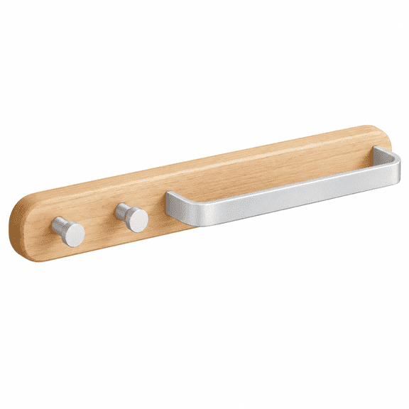 ABPETE Wood Towel Bar with 2 Hooks, Wall Mounted Wooden Towel Rack with White Metal Rod, Rustic Towel Bar for Bathroom, Kitchen, Laundry Room,18.9in