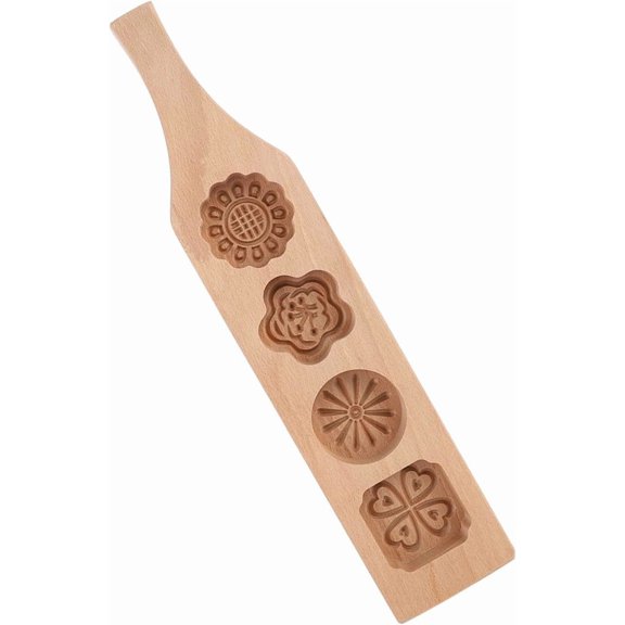 ABPETE Wooden 4 Flower Pattern DIY Handmade Press Food Pastry Biscuit Cookie Pumpkin Pie Baking Tool for Home Bakery Dessert Shop(Pattern Two)