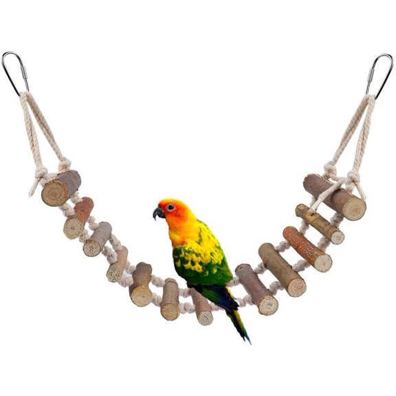 ABPETE Wooden Bird Hanging Ladder, Parrot Rope Wood Ladder with Rope Swing Bridge for Lovebirds Parakeets Parrots African Grey Cockatiel Pet Training Toys
