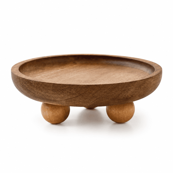 ABPETE Wooden Riser Tray, Round Wood Pedestal Display Stand for Kitchen Counter, Entryway Tabletop Bathroom Decor, 5.08 x 1.73 Inch