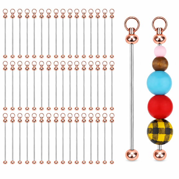 ABPETE beadable keychains,50pcs Blank Beadable Keychain Bars, Metal DIY Bead Keychain Bar Charms Eady Detachable Key Chain Making Accessories for Craft Project Pendant(Rose Gold)