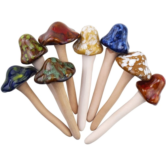 ABPETE ceramic mushrooms for garden,8-Pack Ceramic Mushroom Statues Set,Garden Decor, Crack-Proof Outdoor Figurines for Fairy Gardens & Plant Beds