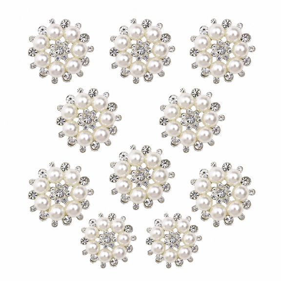 ABPETE 10 Pieces Faux Pearl Snowflake Rhinestone Buttons, Flat Back Crystal Embellishments for DIY Crafts, Jewelry Making, Phone Cases, Clothing, Gifts and Wedding Decor
