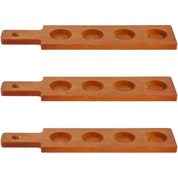 ABPETE flight board, 3 Slots Bamboo Wine Holder Serving Display Rack Paddle, Flight Paddle Beer Flight Board, Shot Board Serving Tray for Whiskey, Beer, Drink Glass Jars(3pcs)