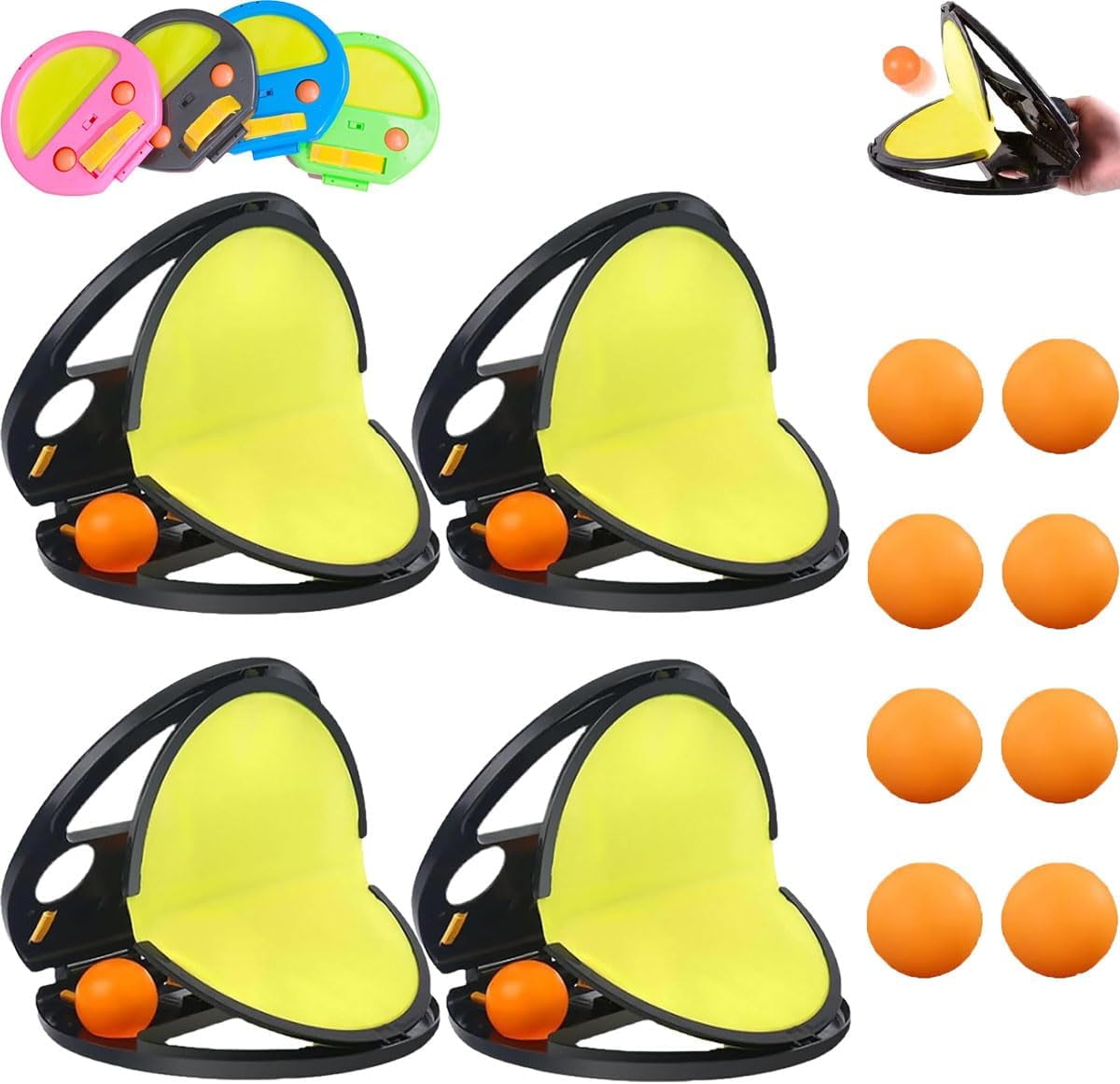 ABPETE flyball beach game,Racket-Pocket Catch Game, Racket Pocket, Toss and Catch Ball Game, Toss and Catch Ball Set,Throw Catch Ball Game(4 beats and 8 balls)