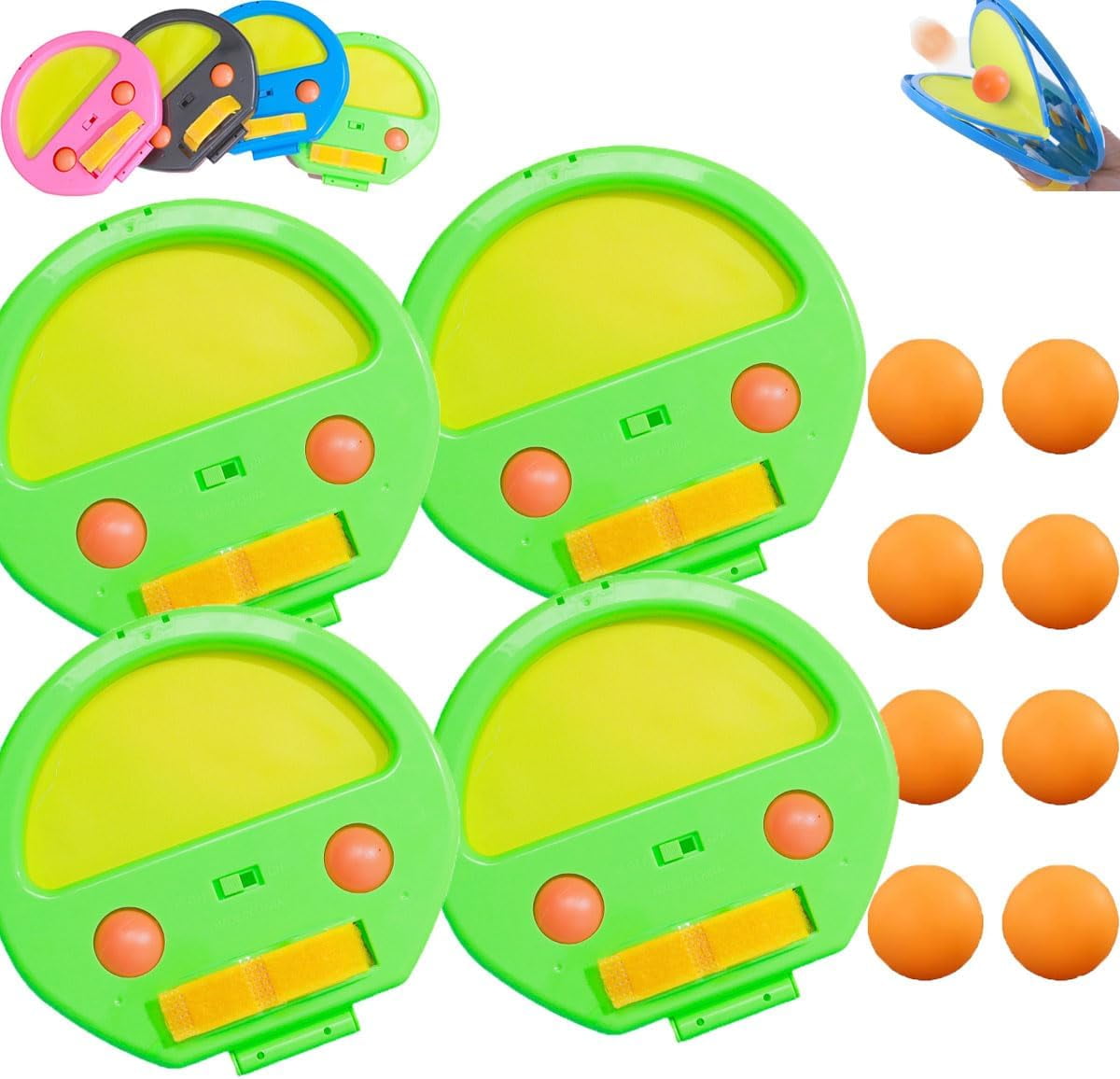 ABPETE flyball beach game,Racket-Pocket Catch Game, Racket Pocket, Toss and Catch Ball Game, Toss and Catch Ball Set,Throw Catch Ball Game(4 beats and 8 balls)