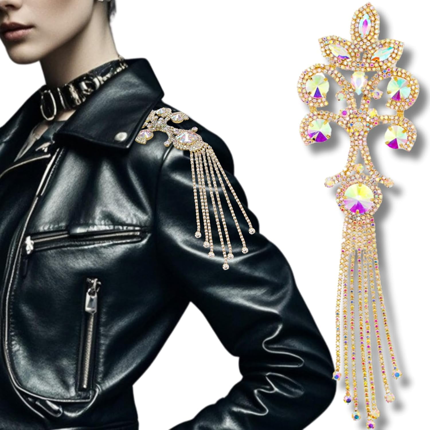 ABPETE gold applique,Sew-On Epaulettes - Gold Rhinestone Shoulder Patches,DIY Embellishment Kit for Jackets, Hats(YHZ044-Gold-AB)