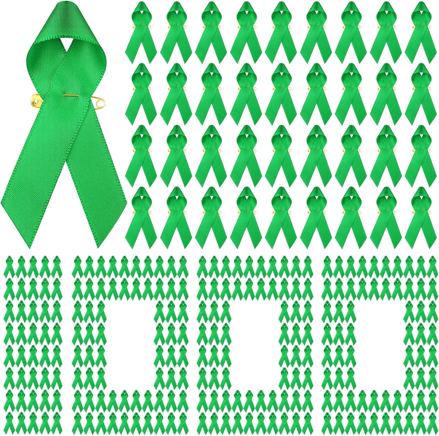 ABPETE green ribbon pin,1000-Piece Green Ribbon Kit - Pre-Attached Pins for Mental Health, Kidney & Liver Cancer Awareness,Non-Profit Fundraiser Supplies, Satin Finish