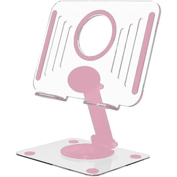ABPETE iPad Stand for Desk-360° Adjustable Tablet Holder,Acrylic Stand for 12.9" to 4.7" iPads,Monitors & Switch iPhone,Desk Organizer & Accessory for Women(Pink)
