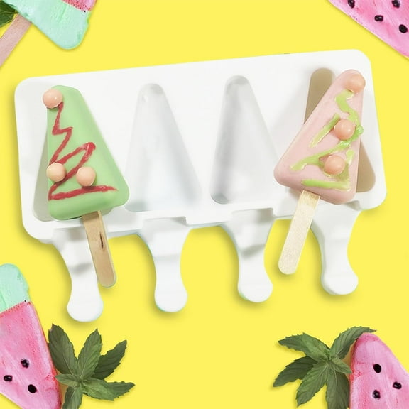 ABPETE popsicles molds,Ice Cream Tool, Multi-Grid Silicone Ice Bar Tool Heat-Proof Reusable Ice Cream Making Tool Kitchen DIY Tool(4 Triangle Popsicles)
