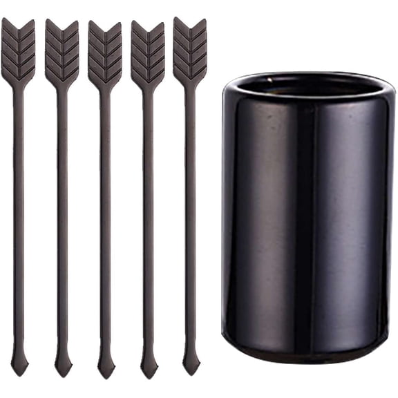 ABPETE reusable coffee stirrers,Stainless Steel Coffee Stir Sticks with Stirrers Holder, Beverage Drink Cocktail Stirrer Swizzle Stirring Sticks(Black)