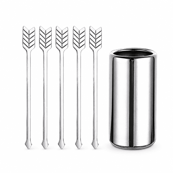 ABPETE reusable coffee stirrers,Stainless Steel Coffee Stir Sticks with Stirrers Holder, Beverage Drink Cocktail Stirrer Swizzle Stirring Sticks(silver)