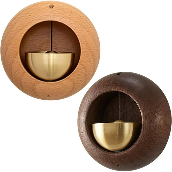 ABPETE shopkeepers bell,2PCS Self-Adhesive Wood Doorbell Chime Shopkeepers Bell with Brass Bell Attached for Door Wall Store Wardrobe Decor (Black Walnut & Golden Teak)