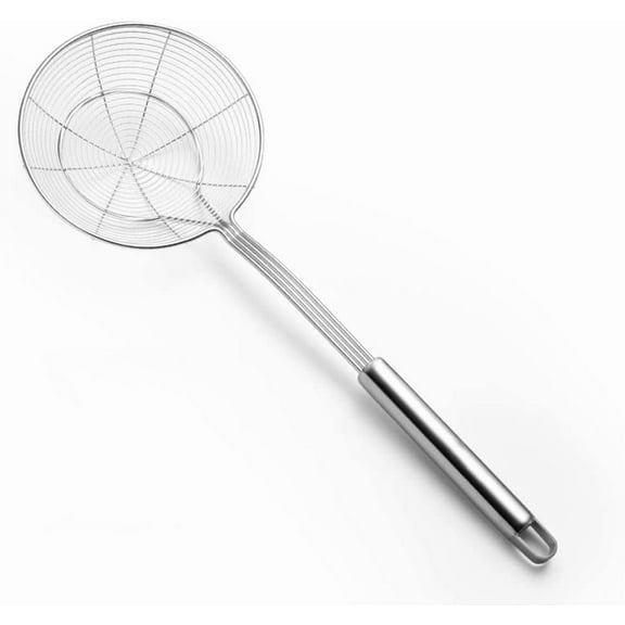 ABPETE spider cooking utensil,Stainless Steel Skimmer Spider Strainer Ladle with Spiral Mesh, Cooking Skimmer Spoon Ladle for Pasta Chips (15.3 Inches)