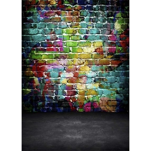 ABPHOTO 5x7ft Photography Backdrop Abstract Graffiti Brick Wall and Gray Floor Pastel Painted Brick Wall Grunge Backdrops for Photo Shoots Newborn Lovers Party Adult Kids Baby