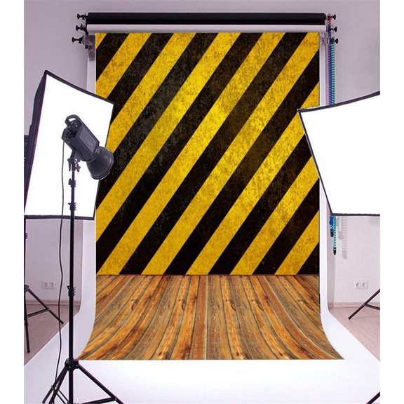 ABPHOTO 5x7ft Photography Backdrop Black and Yellow Warning Wooden Floor Photo Background Backdrops
