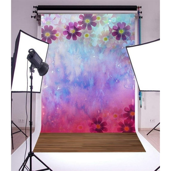ABPHOTO 5x7ft Photography Backdrop Bokeh Halos Fresh Flowers Wooden Floor Romantic Photo Background Backdrops