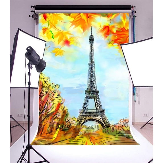 ABPHOTO 5x7ft Photography Backdrop Cartoon Eiffel Tower Watercolor Painting Scene Photo Background Backdrops