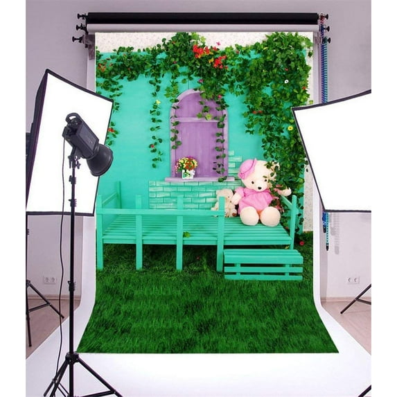 ABPHOTO 5x7ft Photography Backdrop Cartoon Green Vine Wooden House Grass Field Photo Background Backdrops