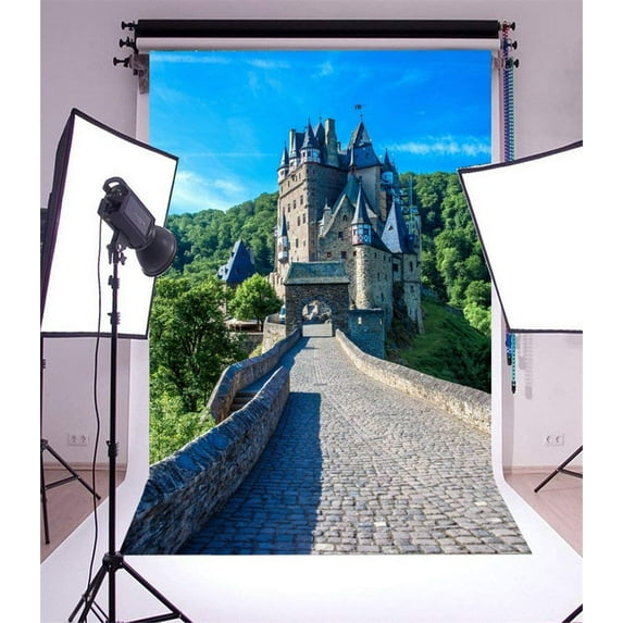 ABPHOTO 5x7ft Photography Backdrop Castle Weathered Brick Nature Jungle Blue Sky White Cloud Photo Background Backdrops