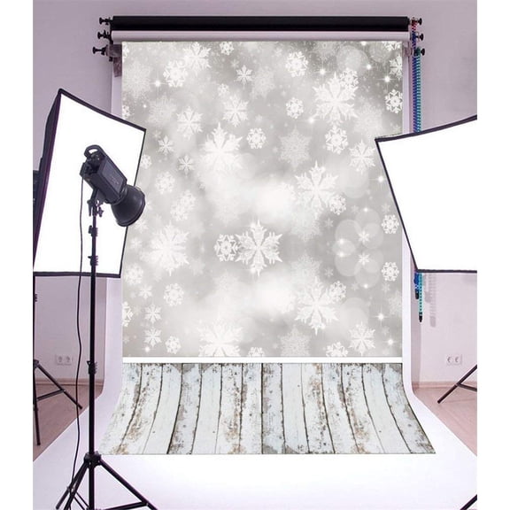 ABPHOTO 5x7ft Photography Backdrop Christmas Snowflakes Bokeh Halos Sparkle Sequins Weathered Stripes Wood Plank Winter Xmas Photo Background Backdrops
