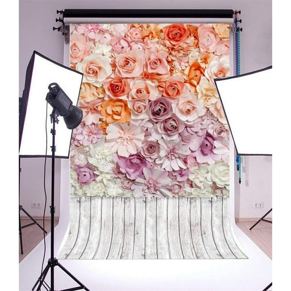 ABPHOTO 5x7ft Photography Backdrop Fancy Blooming Rose Flowers Nostalgia Stripe Wood Floor Photo Background Backdrops