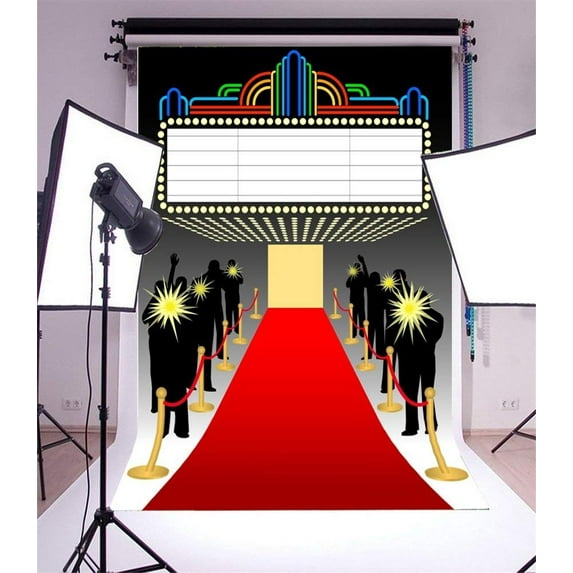 ABPHOTO 5x7ft Photography Backdrop Hollywood Stage Lights Red Carpet Abstract Glitter Sequins Interior Photo Background Backdrops
