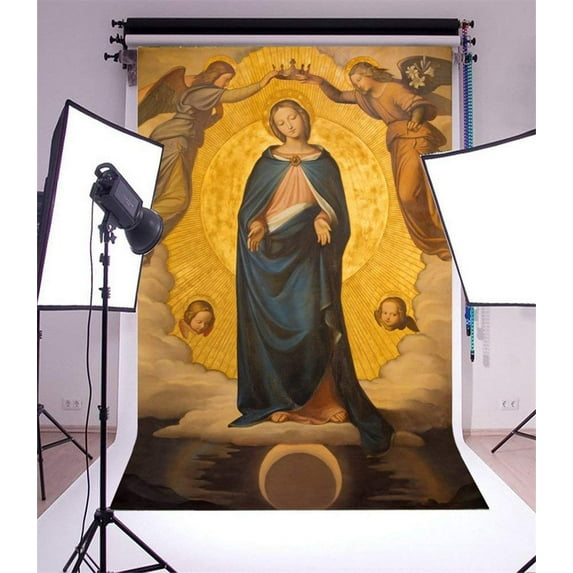 ABPHOTO 5x7ft Photography Backdrop Mary Madonna Holy Lights Oil Painting Religion Belief Historical Culture Pray Abstract Photo Background Backdrops