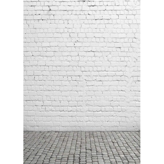 ABPHOTO 5x7ft Photography Backdrop Painted White Brick Wall and Gray Stone Floor Room Interior Backdrops for Photo Shoots Newborn Lovers Party Adult Kids Baby
