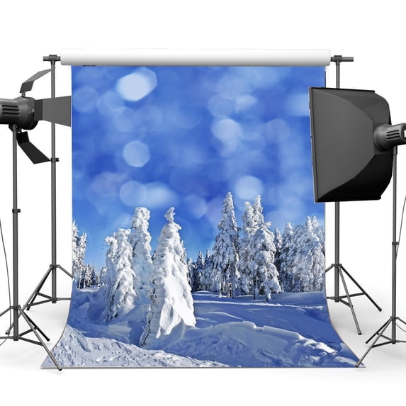 ABPHOTO 5x7ft Photography Backdrop Snow Covered Landscape Rural Forest Bokeh Halos Glitter Sequins Merry Christmas Backdrops Seamless Children Adults Happy New Year