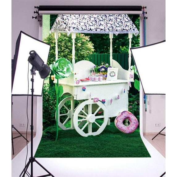 ABPHOTO 5x7ft Photography Backdrop Spring Wood Candy Bar Bread Green Flowers Trees Grass Field Ribbon Nature Happy Birthday Photo Background Backdrops