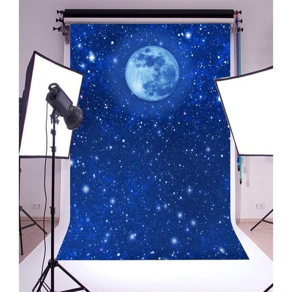 ABPHOTO 5x7ft Photography Backdrop Starry Night Shining Stars Boekh Halos Glitter Spots Blue Sky Moon Photo Background Backdrops