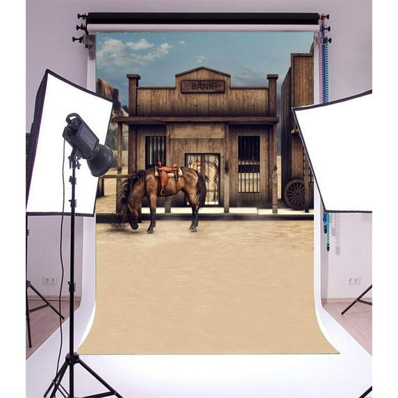 ABPHOTO 5x7ft Photography Backdrop Wild West House Bank Building Wooden House Photo Background Backdrops for Photography Photo Shoots Party Adults Wedding Personal Portrait Photo Studio Props