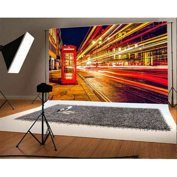 ABPHOTO 7x5ft Photography Backdrop Bokeh Halos Glitter Spots Telephone Booth Street Night Photo Background Backdrops