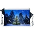 thumbnail image 1 of ABPHOTO 7x5ft Photography Backdrop Christmas Tree Rustic Forest Trees Falling Snowflakes Snow Covered Landscape Blue Sky Winter Xmas Backdrops Seamless Baby Kids Adults Happy New Year, 1 of 3