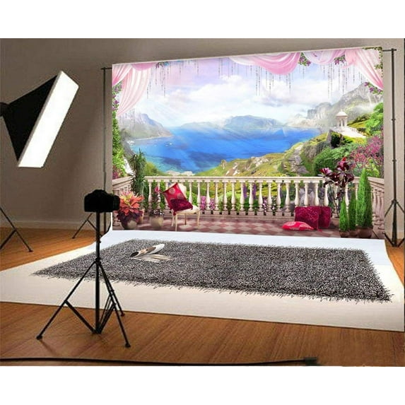 ABPHOTO 7x5ft Photography Backdrop Dreamy Fairy Tale Mountain Blue Sea Scene Photo Background Backdrops